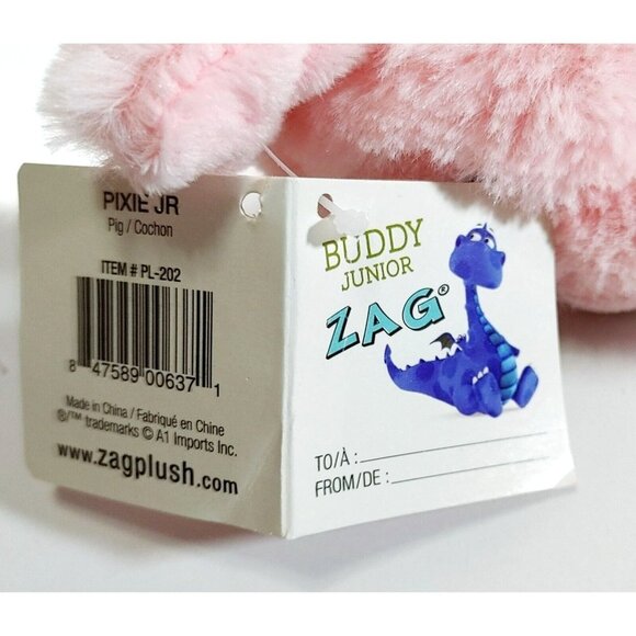 ZAG Buddy Junior Pink Pig Plush Pixie Jr. Stuffed Animal 5" NEW PL-202 - Picture 5 of 5
